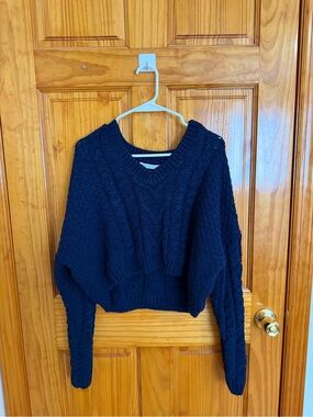 Altar'd State Navy Cable-Knit V-Neck Sweater